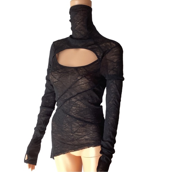 EUC Punk Rave Long Sleeve Sheer High Neck Cutout Blouse - Picture 2 of 9